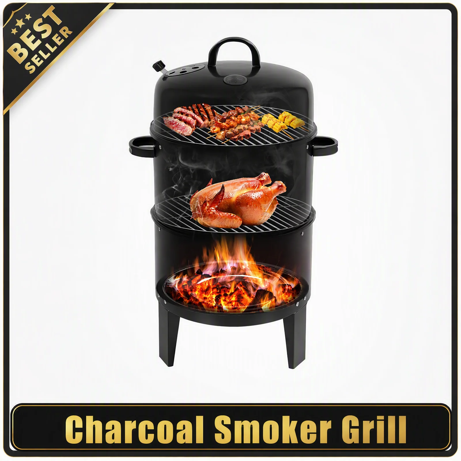 Griglia a carbone 3 in 1, 40x84 cm, griglia BBQ in ferro a doppio strato con termometro, foro di ventilazione regolabile, portatile, ideale per campeggio e picnic all'aperto.