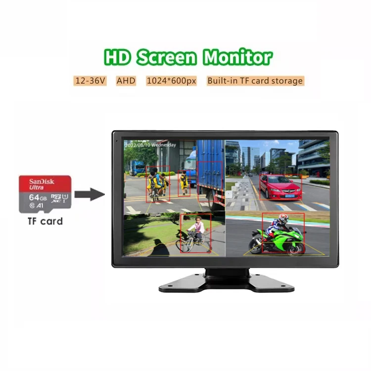 Vehicle Blind Spot Detection Alarm Kit 10.1Inch 4 Channels Touch Screen Monitor With Camera Driving BSD System Kit For Truck Bus
