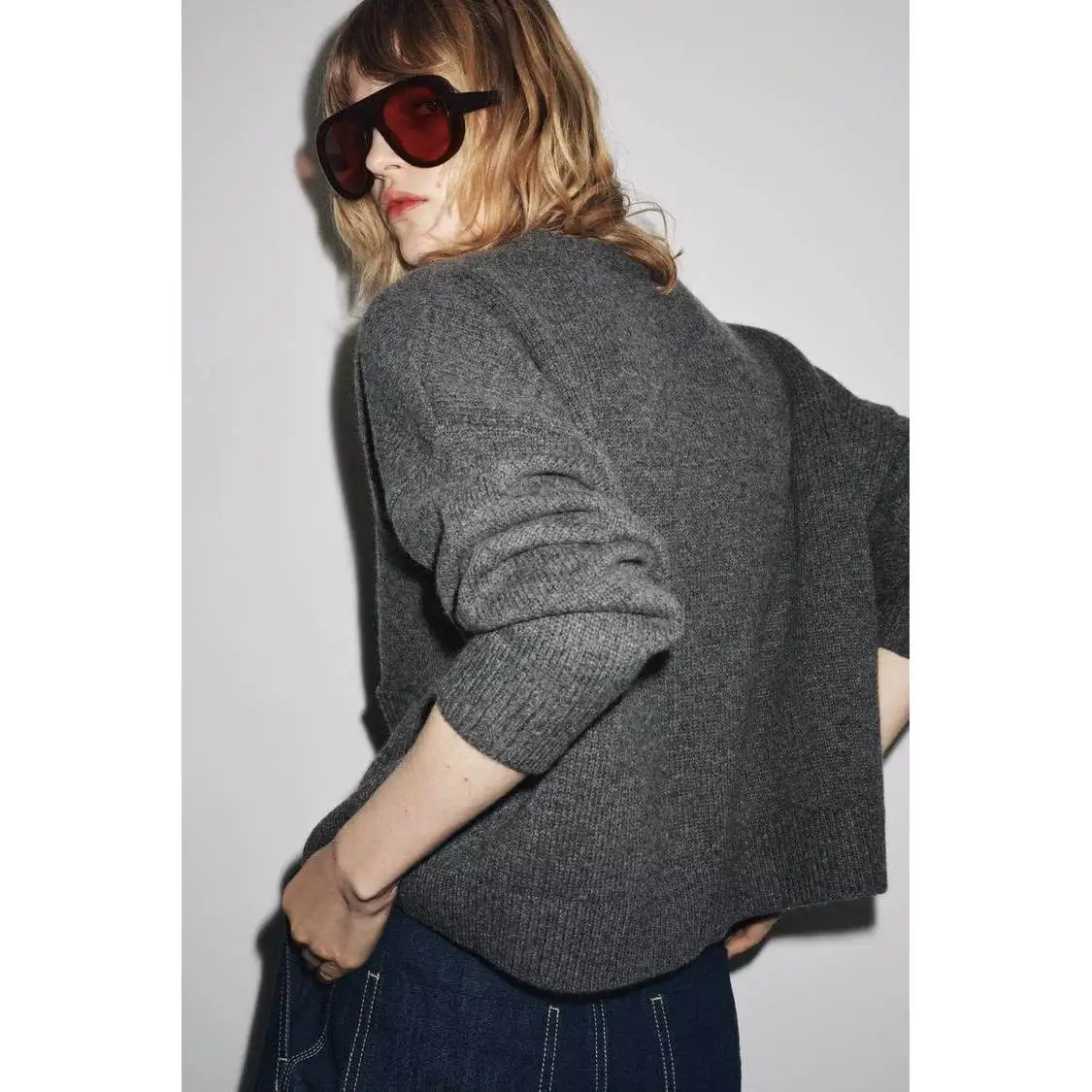 ZBZR Otoño Nuevo Cárdigan de Punto de Manga Larga para Mujer, Cuello en V, Deco con Botones, Color Do, Cálido, de Fib...