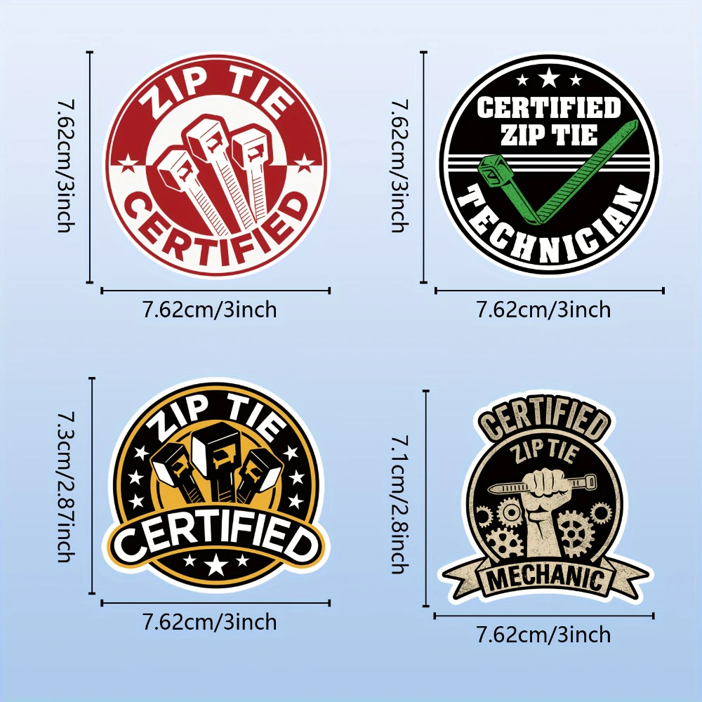 Pegatinas de motocicleta con certificación Zip Tie para tanque de combustible, carenado, técnico divertido, mecánico, electricista, construcción, calcomanías impermeables
