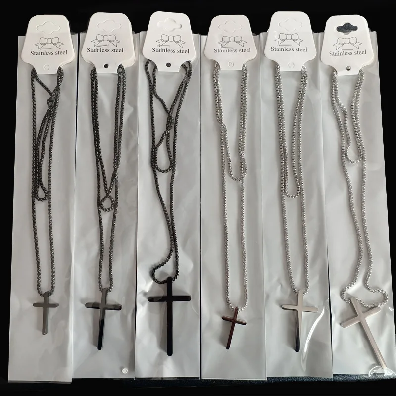 Punk Cross Stainless Steel Pendant Necklaces For Men Women Black Gold Color Necklace Jelwery Wholesale Lots - view 6