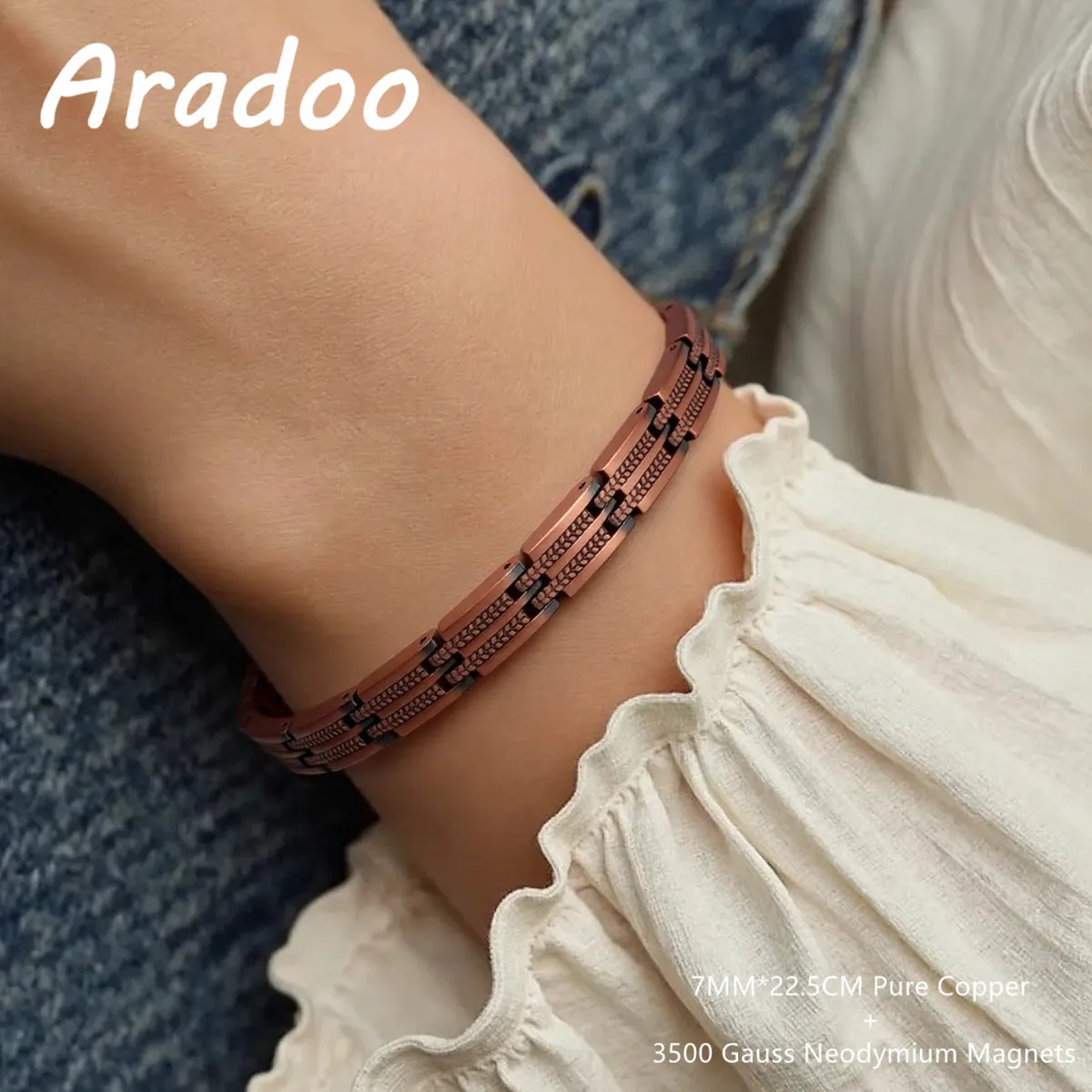 

ARADOO Copper Bracelet for Women's Pure Copper Magnetic Adjustable Wheat Ear Design Bracelet Jewelry Gifts