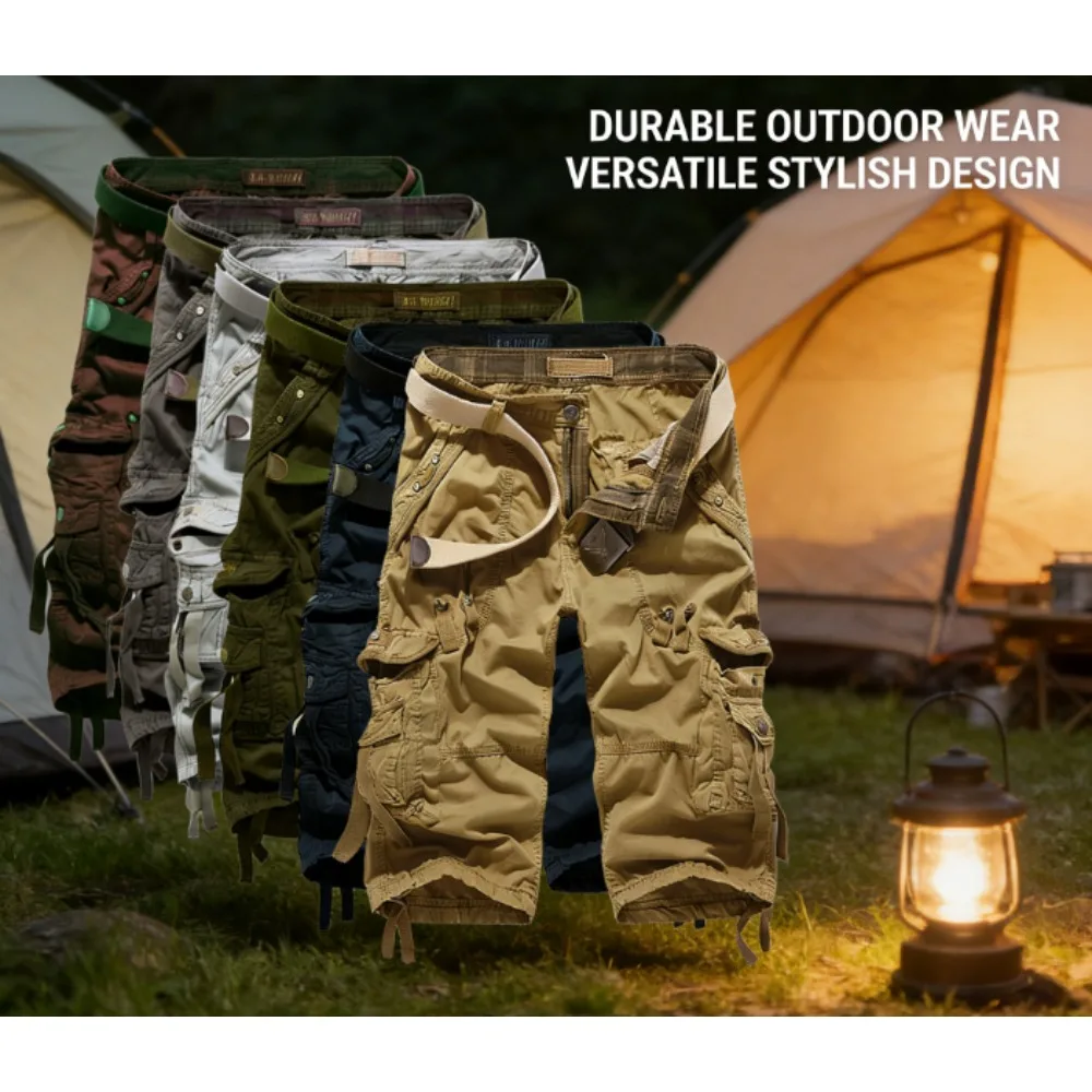 

Мужские брюки-капри с несколькими карманами, укороченные брюки, разноцветные повседневные брюки в военном стиле, корейская версия