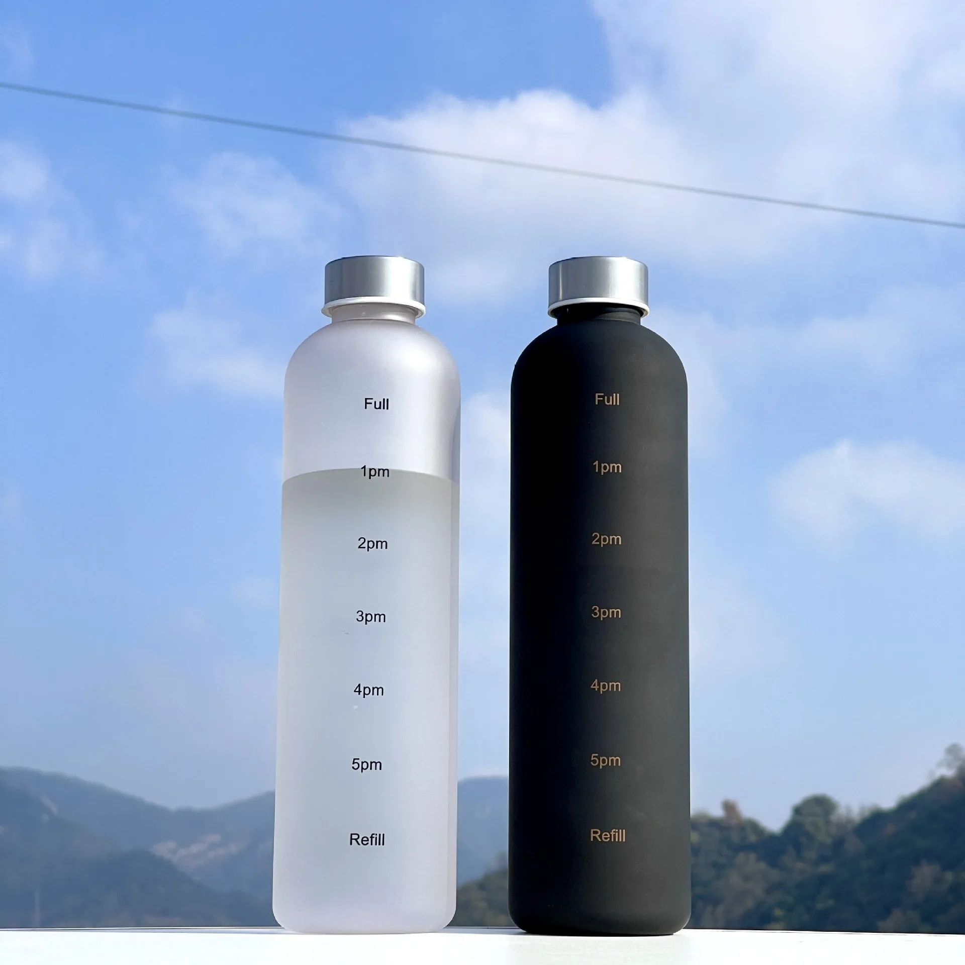 1 l Wasserflasche mit Zeitmarkierung, 32 oz, Fitness, Sport, Outdoor, Reisen, tragbar, auslaufsicher, Trinkgeschirr, BPA-frei, mattierte Trinkflaschen – Detail 15