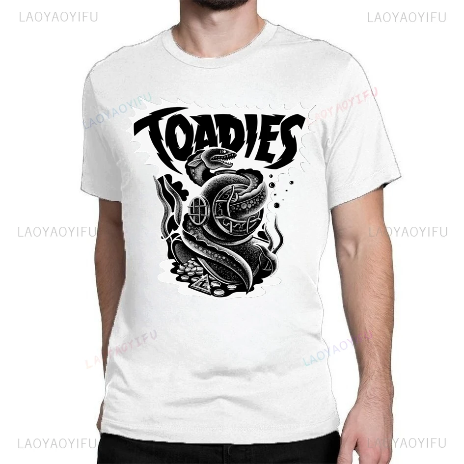 TOADIES clásico: Top con estampado gráfico de Anguila Sea Monster, ropa de calle informal elegante para el día a día, camiseta de manga corta para primavera/verano para hombre