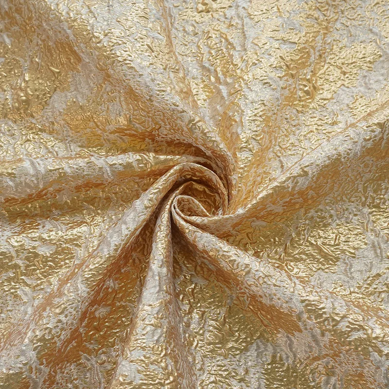 Elegant 3D Flower Yarn Dyed Jacquard Fabric Spring Autumn Women Retro Dress Coat Bag Making Fabric Golden Silk Embossed Texture