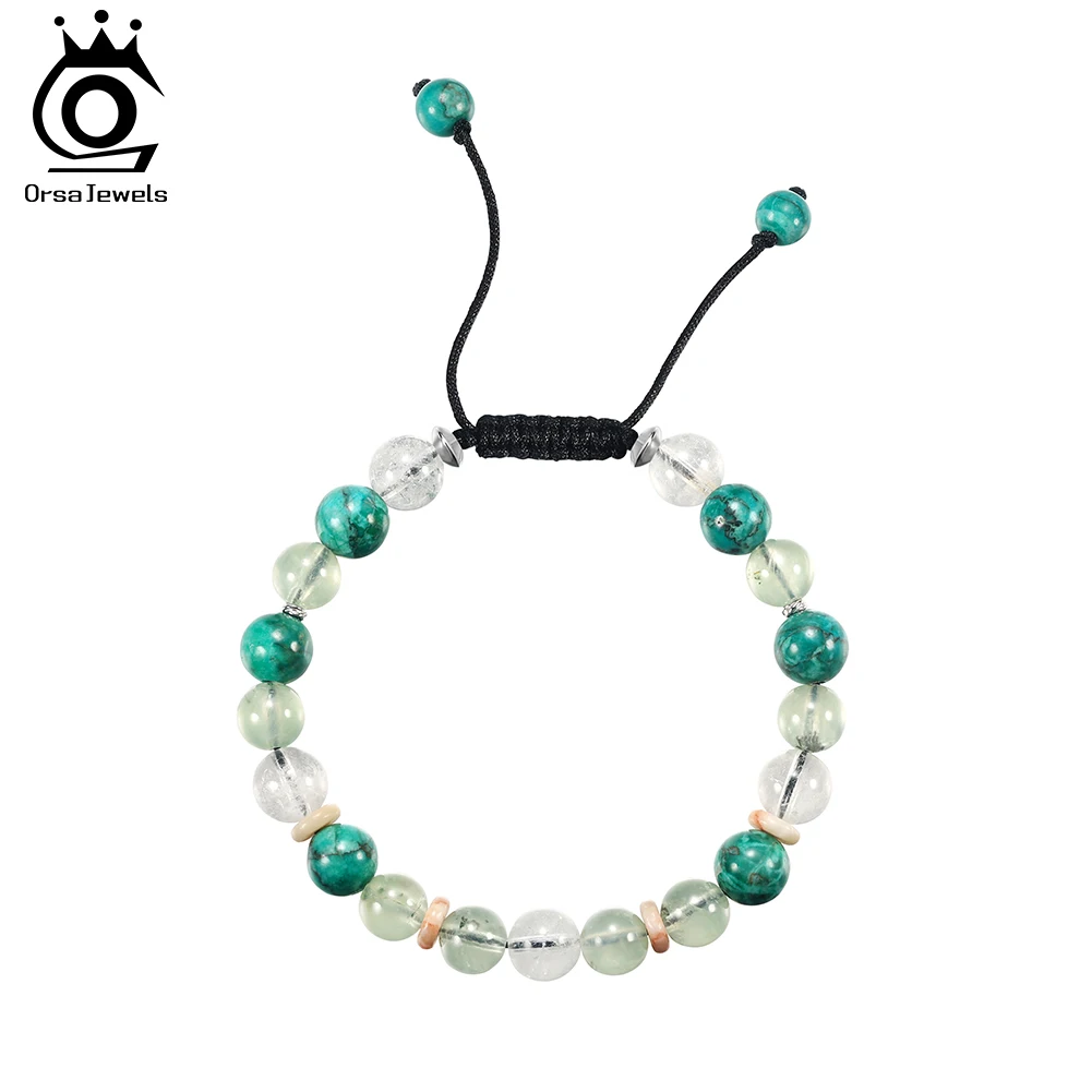 

ORSA JEWELS Genuine Natural Turquoise & Crystal Bracelet Natural Stone Jewelry Adjustable Energy Healing Trend Accessories GMB86