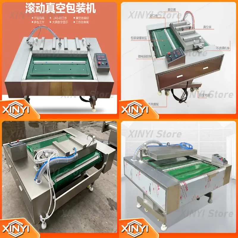 Large Rolling Continuous Vacuum Packaging Machine for Corn Dried Fruit Cooked Food Duck Goods Grain Poultry Meat Automatic