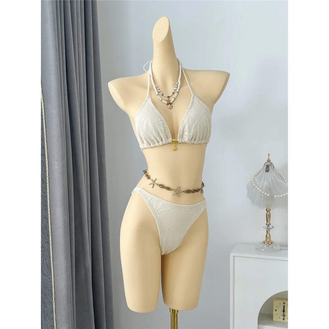 Mit Hosen, Blättern und Halterneck-Bikini, Damen-Badeanzug, dreiteiliges Bikini-Set, Badebekleidung, Badeanzug, Schwimmanzug V8164 – Detail 17