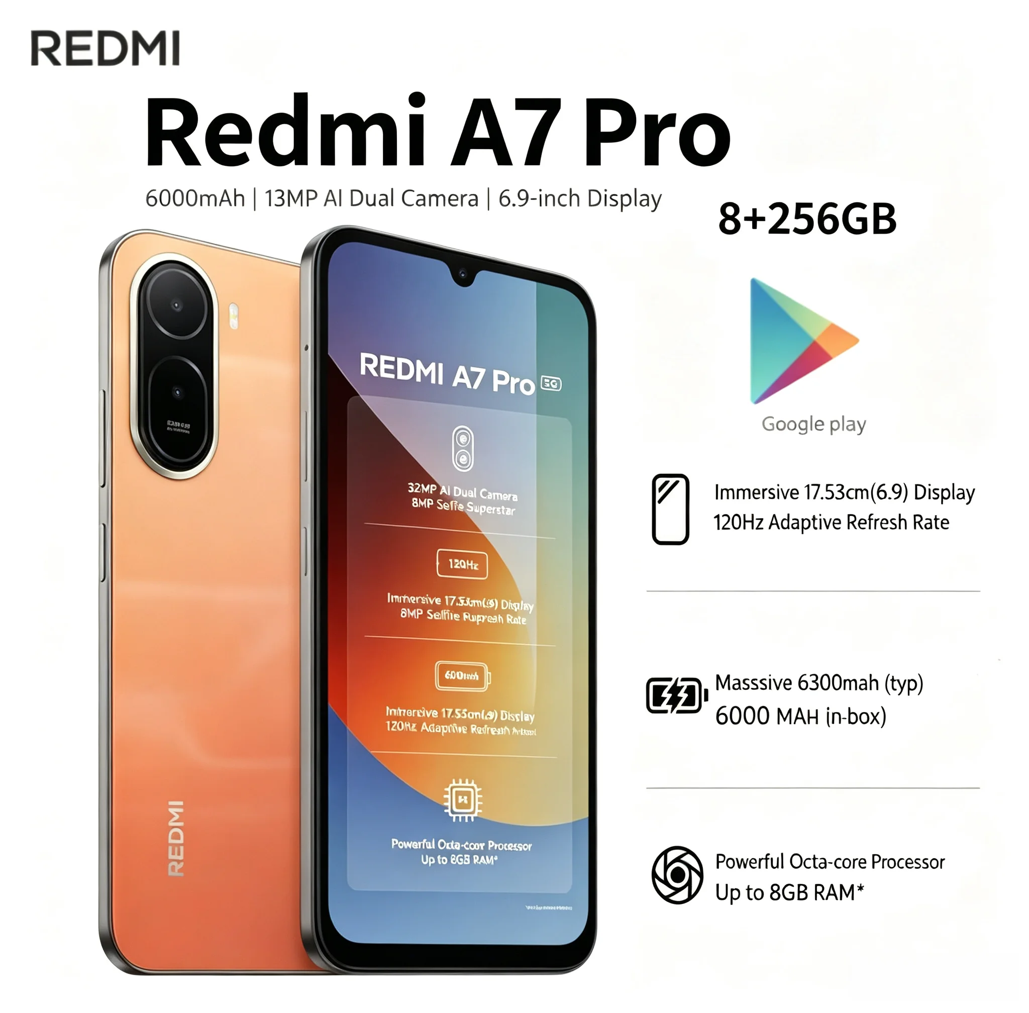 Redmi A7Pro cell phone 8GB RAM 256GB ROM 6.9' FHD+ Helio G85 Gaming Smartphone Dual 5G VoLTE 5000mAh Official Authentic Product