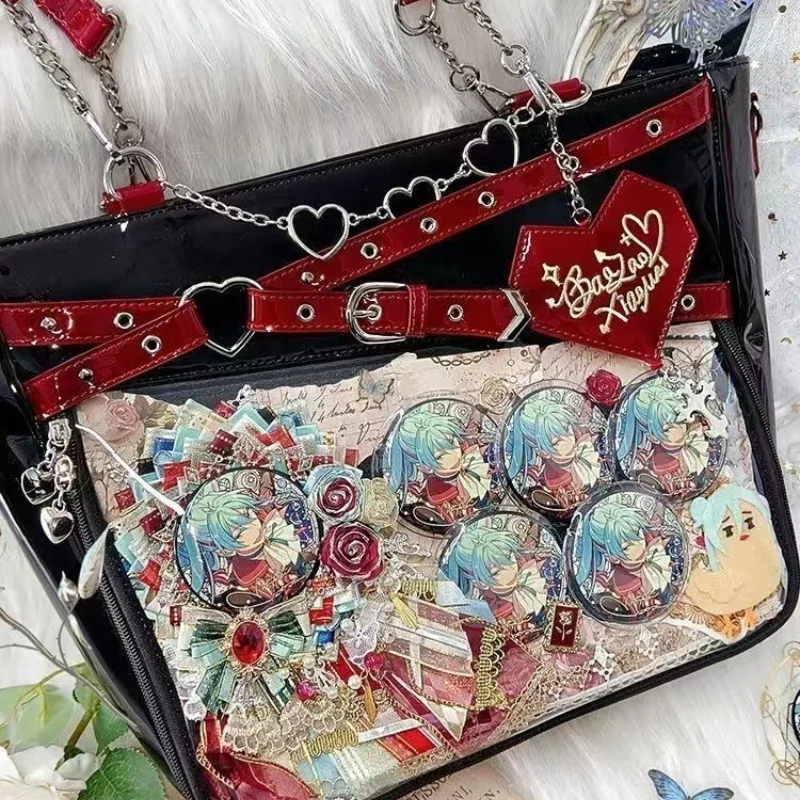 Y2k Cool Underarm Ita Bag Spicy Girl Original DIY Display Transparent Pain Layer Large Japanese Shoulder Bag Cute Lolita Handbag