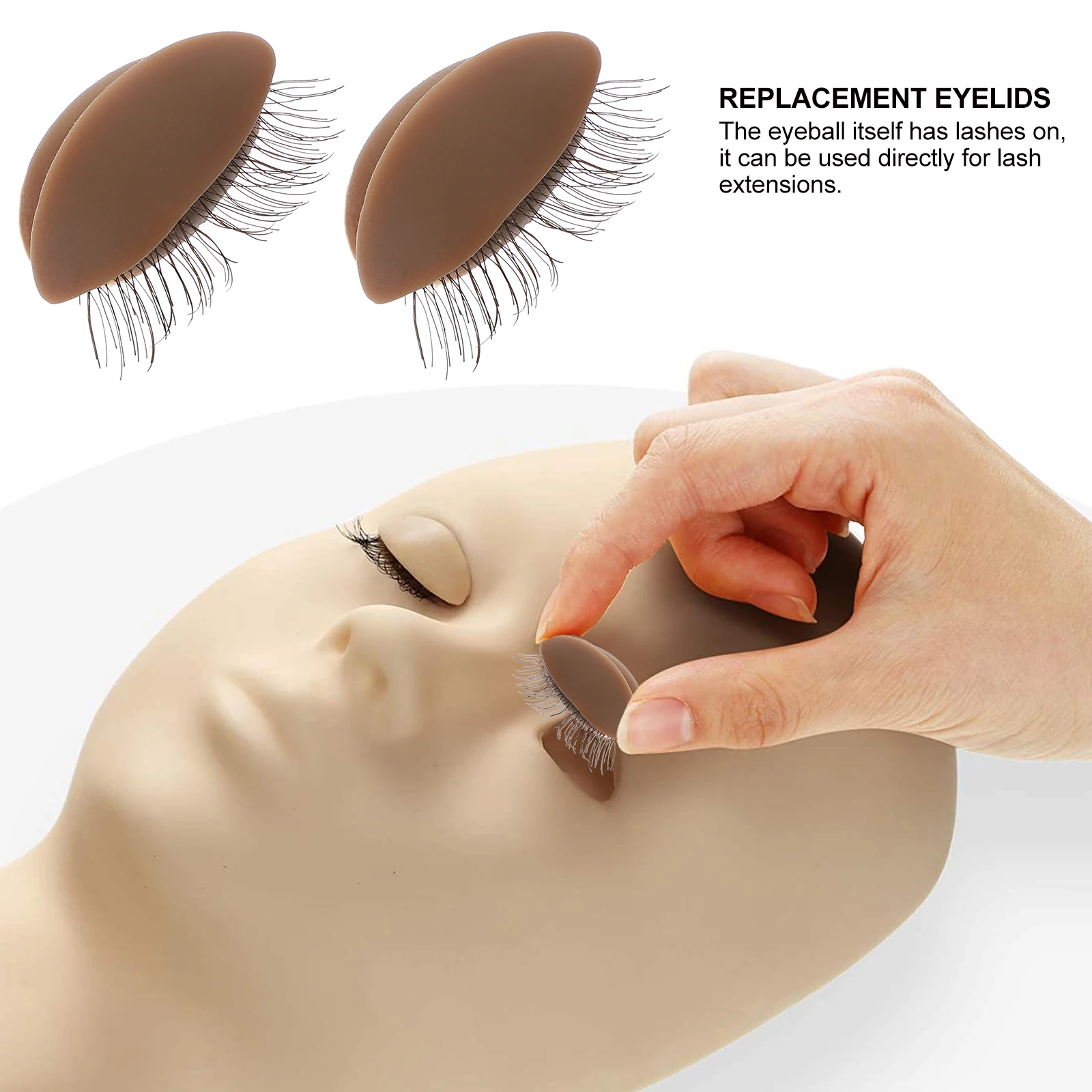 

Eyelash Practice Head Model 3 Pairs Replacement Eyelids High Quality Silicone Makeup Tool Lash Extension Training Kit Device