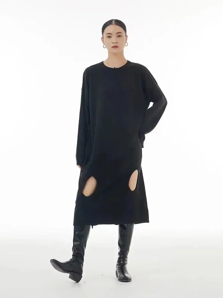 XITAO Fashion Hollow Out Jurk Effen Kleur Eenvoud Casual Vrouwen Persoonlijkheid Lange Mouw T-shirt Jurk Sprint Nieuwe WLD9484