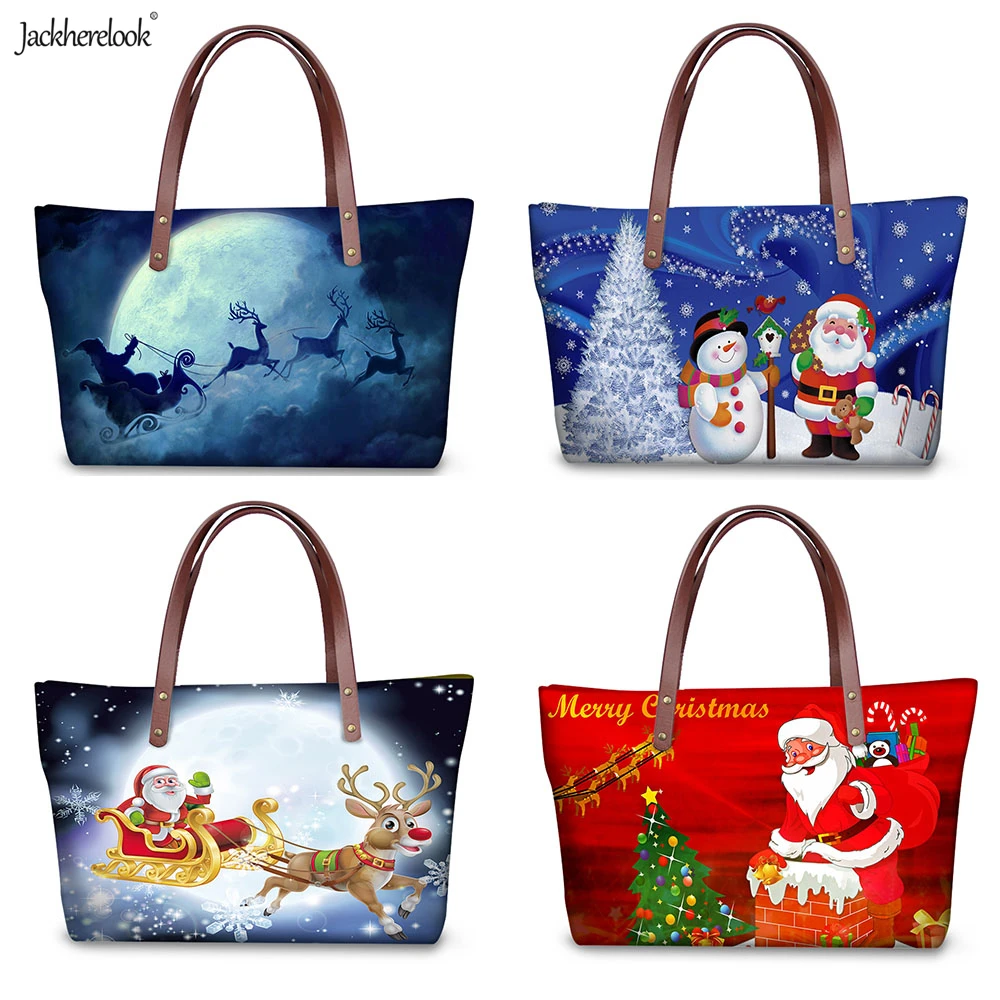 Jackherelook Christmas Santa Claus Print Handbag for Women Casual Tote Shoulder Bag Large Capacity Messenger Bag bolsa feminina