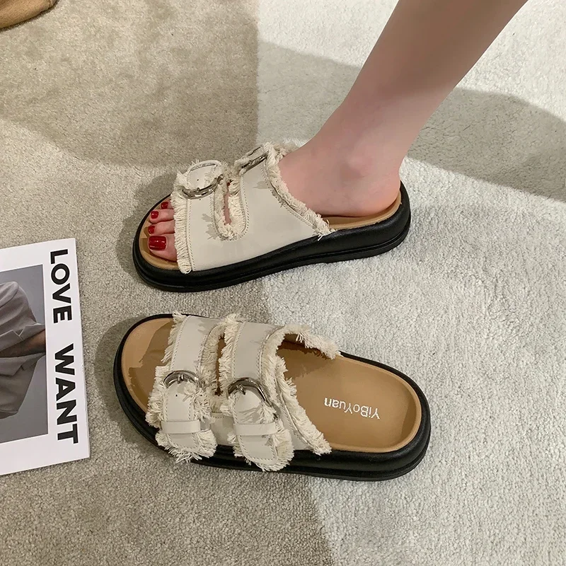 2024 Summer New Shoes Female Fashion Slippers Women Platform Beach Open Toed Soft Rome Retro Casual Flat Slippers Ladies Zapatos