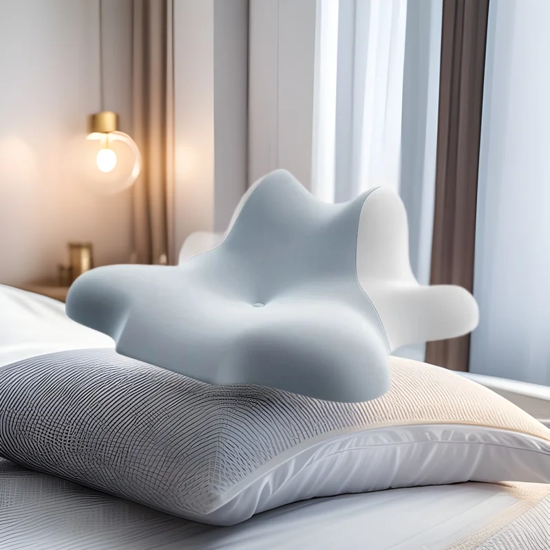 Ice Silk Night Cat Pillow for Side Sleeping with Phone Memory Foam Stomach Sleeping Pillow Cervical Support Single Breathable