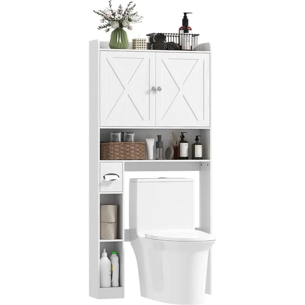 

Шкаф для хранения над унитазом, органайзер для ванной комнаты над унитазом в стиле амбар с регулируемыми полками, держателем для туалетной бумаги, в стиле амбар.