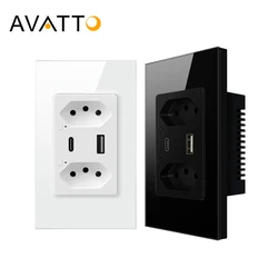 AVATTO Tuya WiFi/ZigBee Smart Brazilian Wall Socket,16A USB/Type C Individual Control Outlets Fast Charger For Google Home Alexa