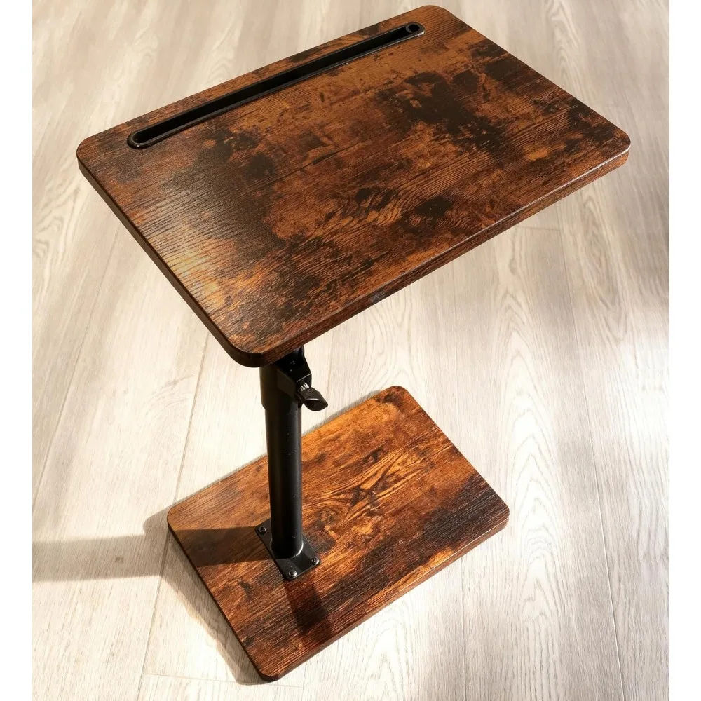 Mesa giratoria ajustable con bandeja para reposabrazos de sofá con ranura para tableta para espacios pequeños, estilo rústico