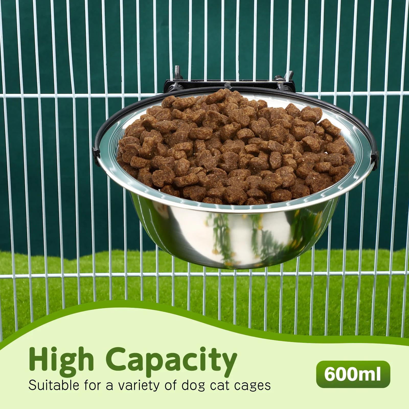 

1Pcs Stainless Steel Dog Bowl 600Ml Secure Hanging Pet Food Water Dispenser for Cage Kennel Use Resists Cracks Rust Dishwasher