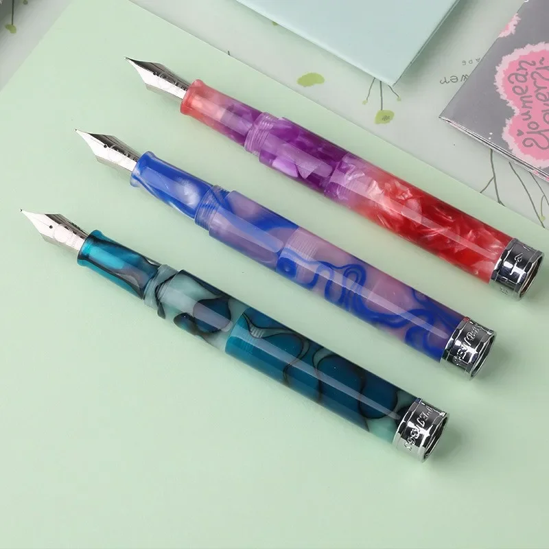 Penbbs Fountain Pen  471 Galaxy River Ink Pen With Gold/Silver Ring Round ground F/M Tip Portable Travel Pocket School Supplies