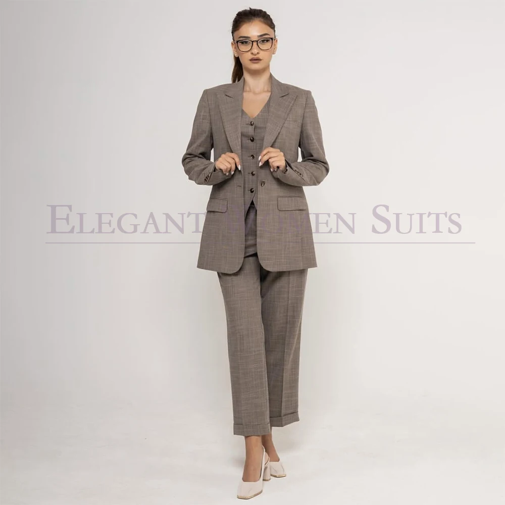 

High Quality Women's Suits 3 Piece Jacket Pants Vest Full Sets Luxury One-Button Leisure Female Clothing Bespoke Blazer Terno