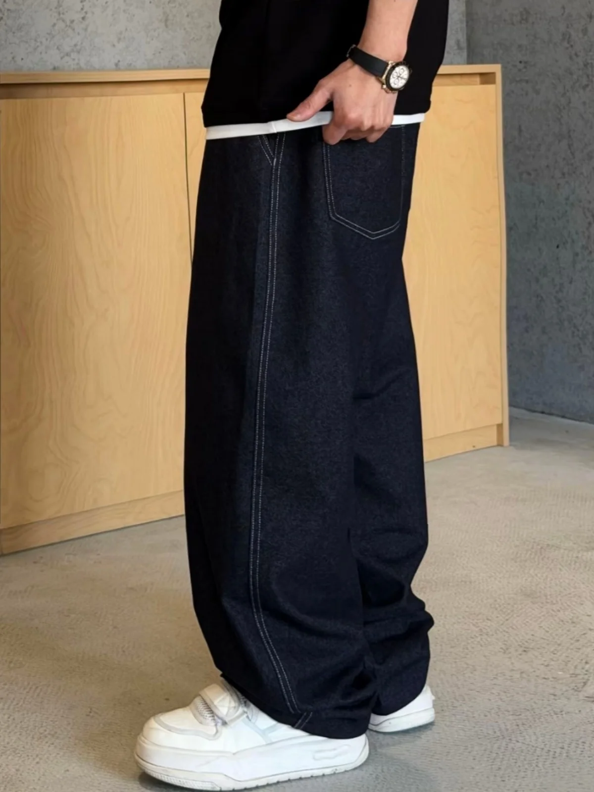 Spring Summer New Retro Colored Weave Jeans Casual Pants Men Simple Match Loose Breathable Drape Straight Tube Workwear