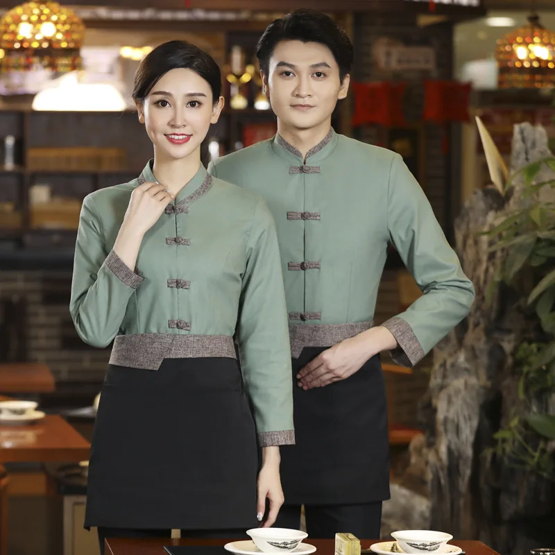 

Hotel Waiter Workwear Long-Sleeved Men's and Women's Catering Barbecue Hot Pot Restaurant Chinese Restaurant Autumn and Winter U