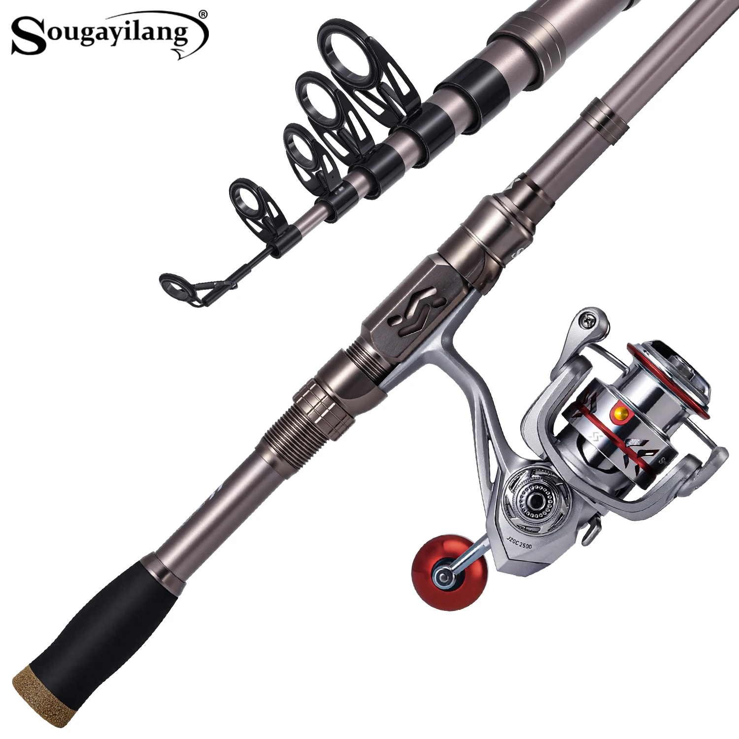 ソゲイラン-ポータブル釣りセット-高炭素軽量伸縮式ロッドと50-1ギア比メタルリール付き-釣りに最適
