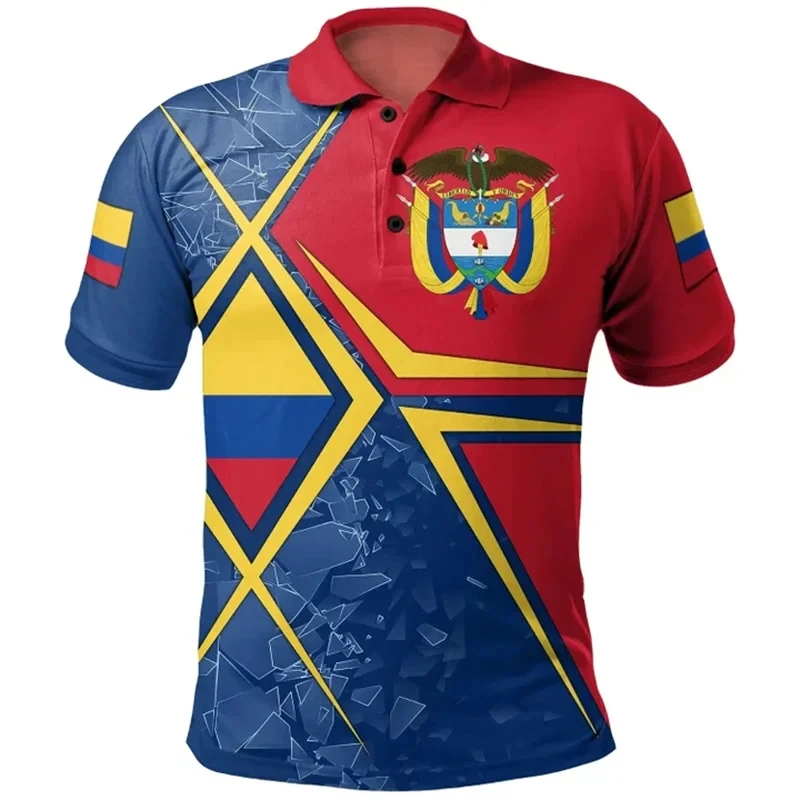 Men Colombia Flag Polo Shirt 3D Print Lapel Button Short Sleeve Tees Tops Summer Casual T-Shirts Streetwear Camisetas Hombre