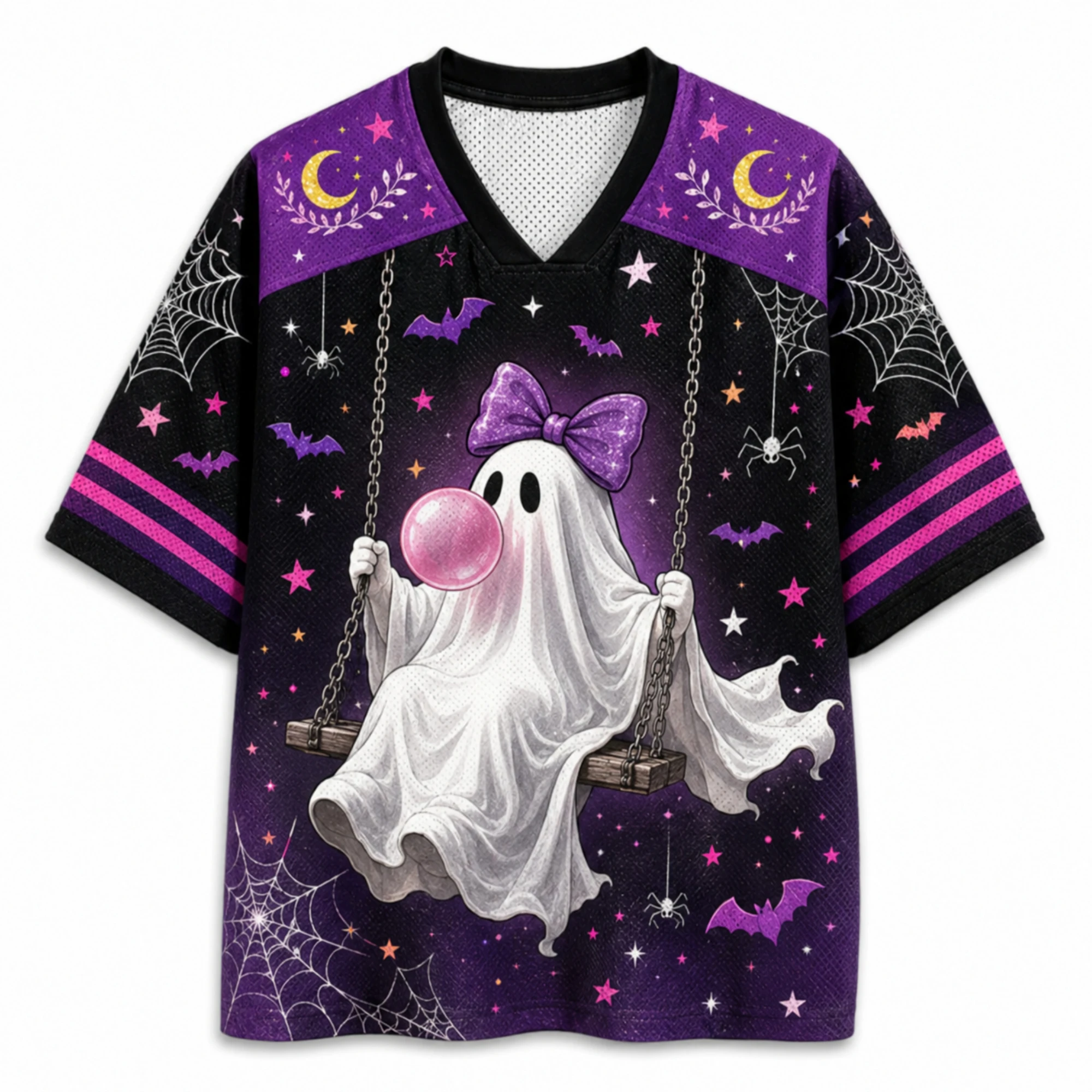 Halloween-Party-Veranstaltung mit Geisterthema, Sporttrikot-Stil, Herren- und Damen-T-Shirt in Übergröße, lockerer V-Ausschnitt, schnelltrocknendes Mesh-T-Shirt – Detail 8