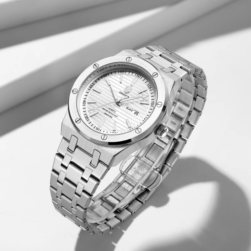 QINGXIYA Luxus Business Mann Armbanduhr Wasserdicht Leucht Datum Woche Männer Uhr Für Männer Stahl Quarz herren Uhren reloj + box