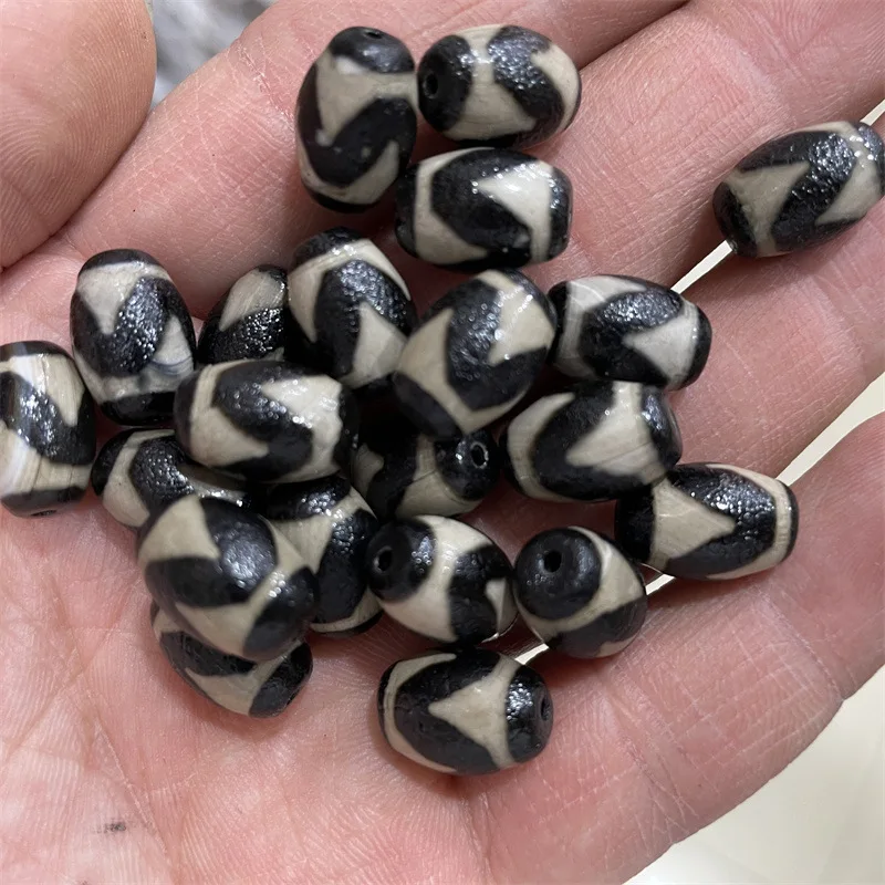 Cheap Jade DIYOrnament Accessories10*14mm Black and White Coated Tiger Teeth Dzi Agate Bead Scattered Beads