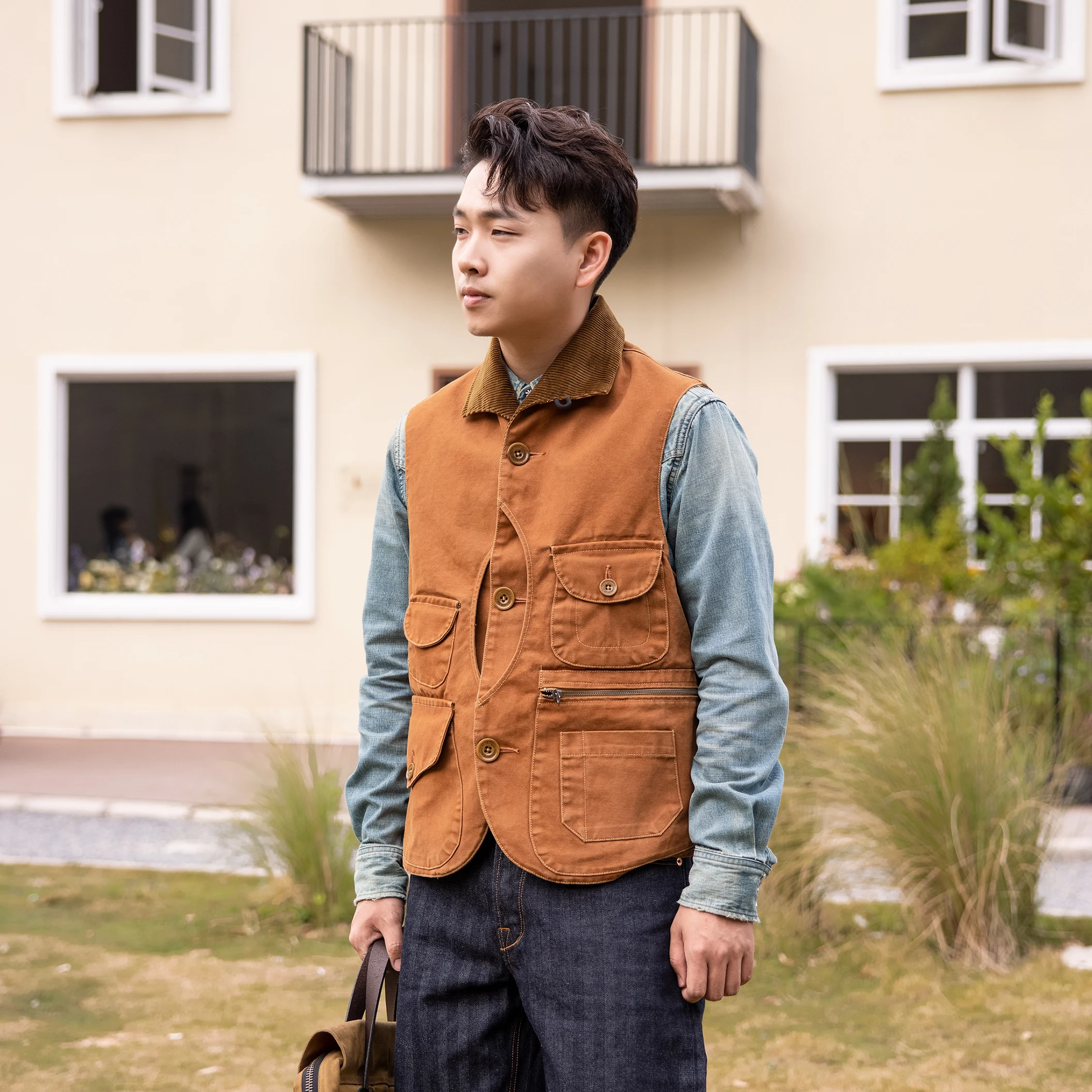 FW-0012 US Big Size Super Quality Multi Pockets Waistcoat Men's Cotton Canvas Fishing Vest
