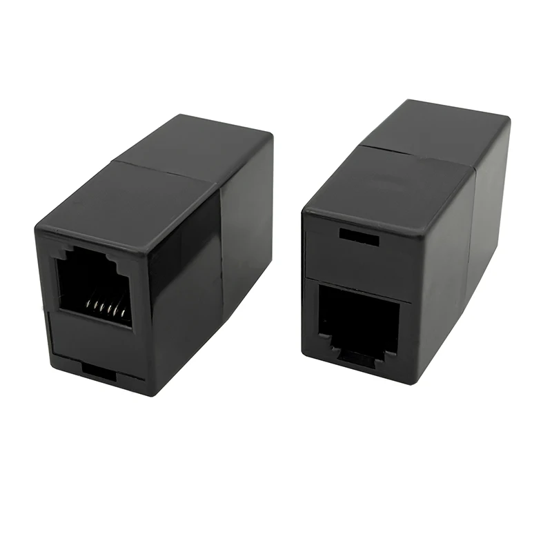 Black RJ12 straight-through 6P6C connector with gold plating - six-core DC telephone direct signal converter