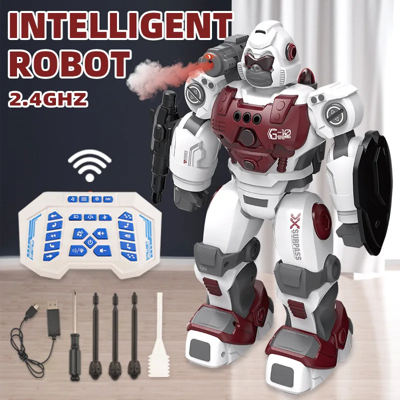 Robot de pulverización mecánico de 32cm, dispositivo con Control remoto de 2,4G, programación inteligente, detección de gestos, modelo eléctrico, juguetes para niños, caja de regalo, nuevo