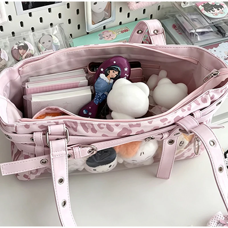 Polka Dot Ita-Tasche mit transparentem Sichtfenster, Damen Anime-Schultertasche, Lolita-Handtasche für Mädchen, Kawaii-Geldbörse mit Gürtelschnallendesign – Detail 2