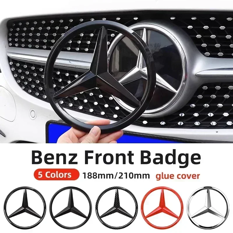 1pcs 188mm 210mm ABS Car Front Grille Badge Decal Cover Emblem For Mercedes Benz A/B/C/E Class CLK CLS GLS GLC GLA CLA GLE GLK