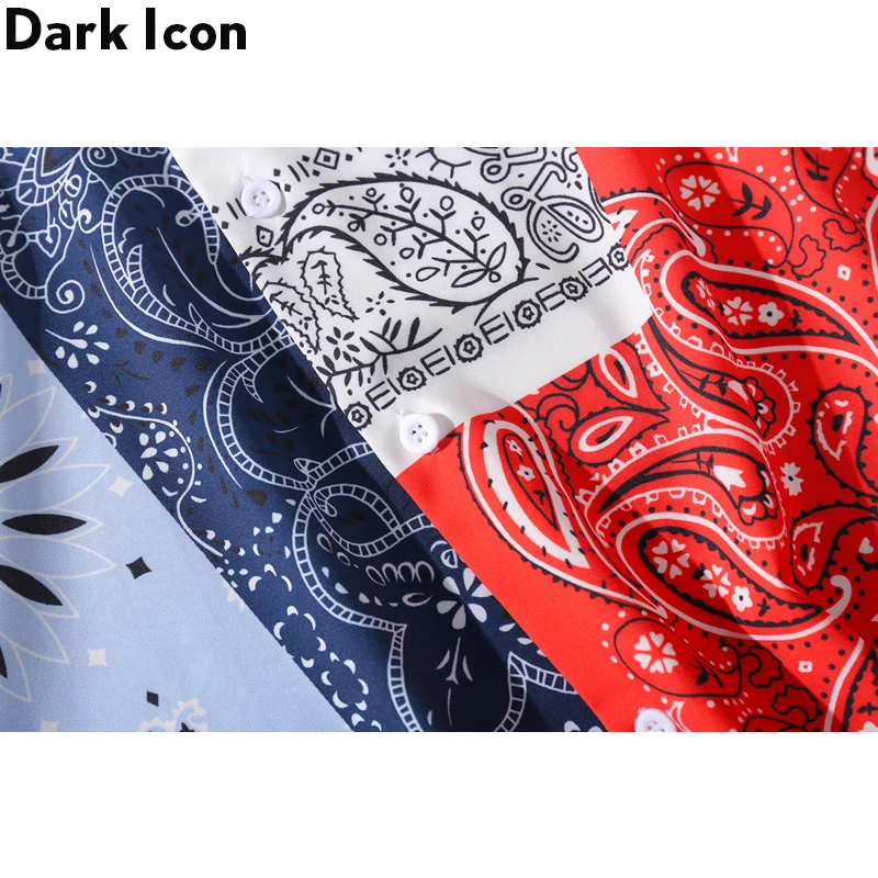 Dark Icon Bandanna Print Retro Shirts Turn-down Collar Men Streetwear Short Sleeve Shirts Men Top