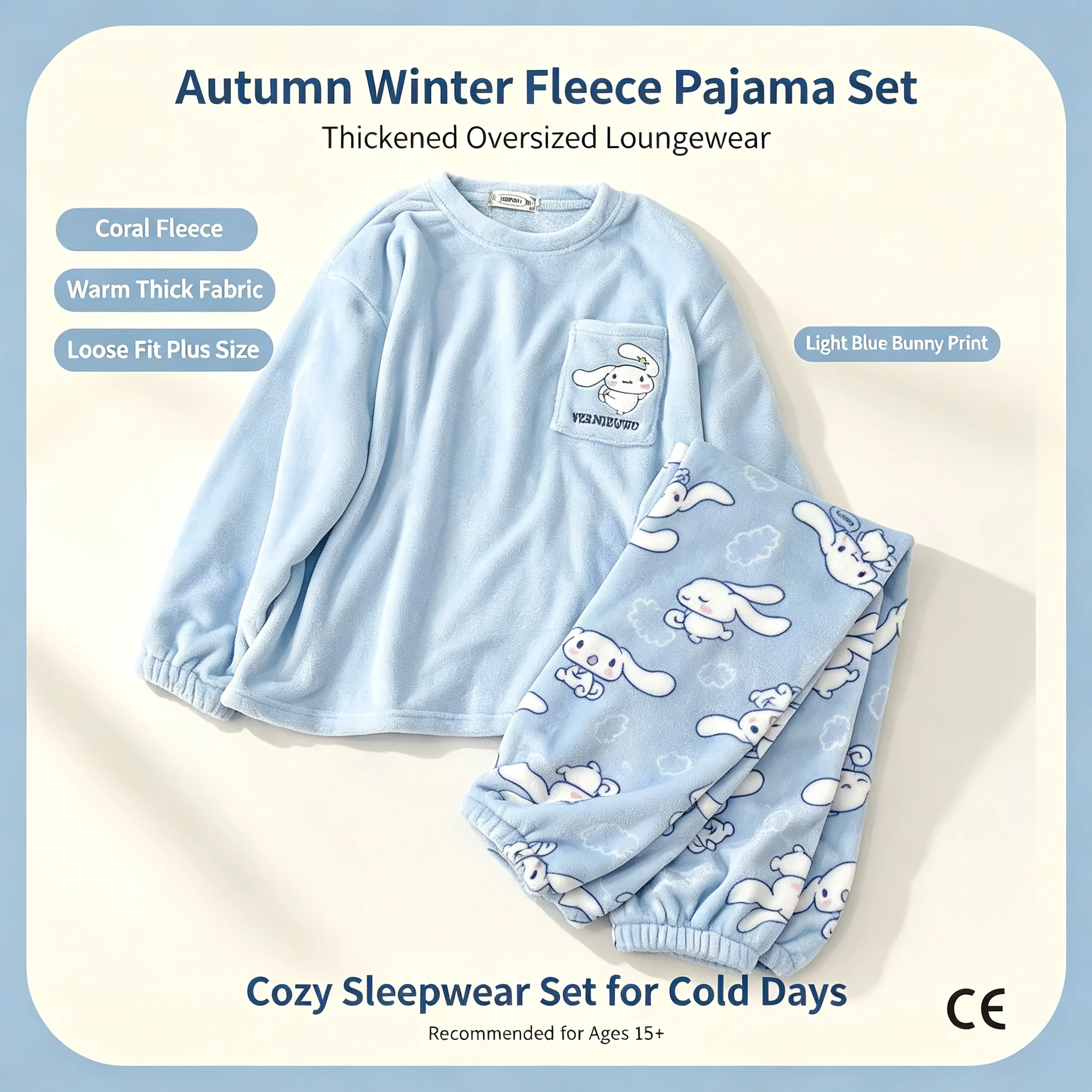 Winter Anime Pajamas Kawaii Flannel Pullover Coral Velvet Winter Warm Pajamas Homewear Girl Gifts Warm Coral Fleece Women Pajama