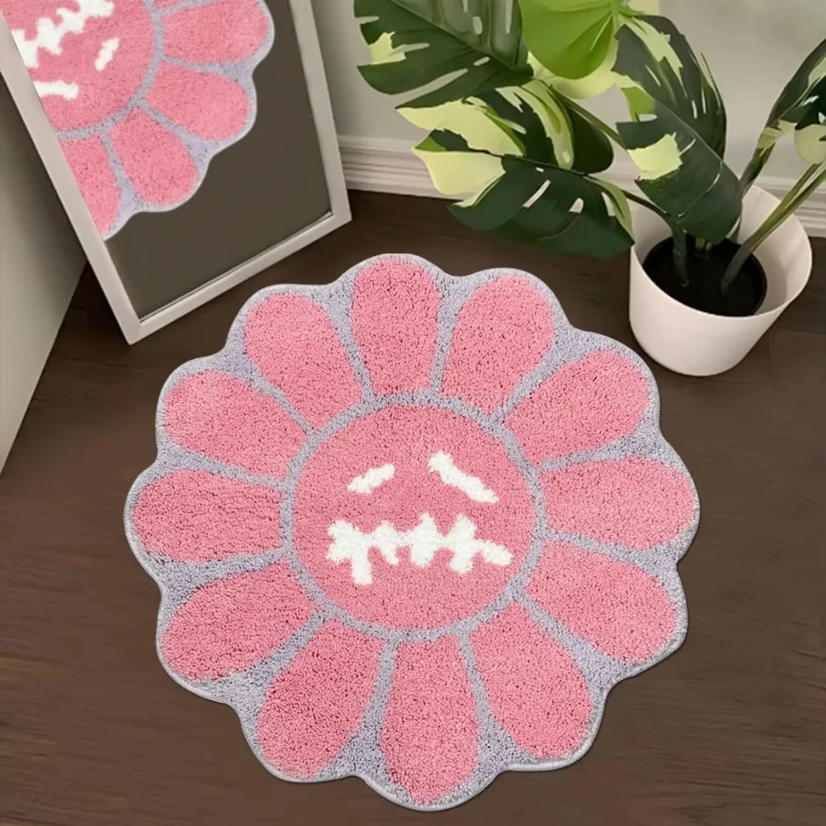 Kawaii Daisy Pattern Rug Abstract Expression Floor Mat Aesthetic Interior Decor For Bedroom Renovation