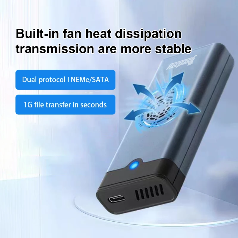 

Coolfish M.2 SSD Mobile Hard Drive Enclosure NVMe/SATA Dual Protocol Heat Sink Fan Type-C Computer Phone Hard Drive Case
