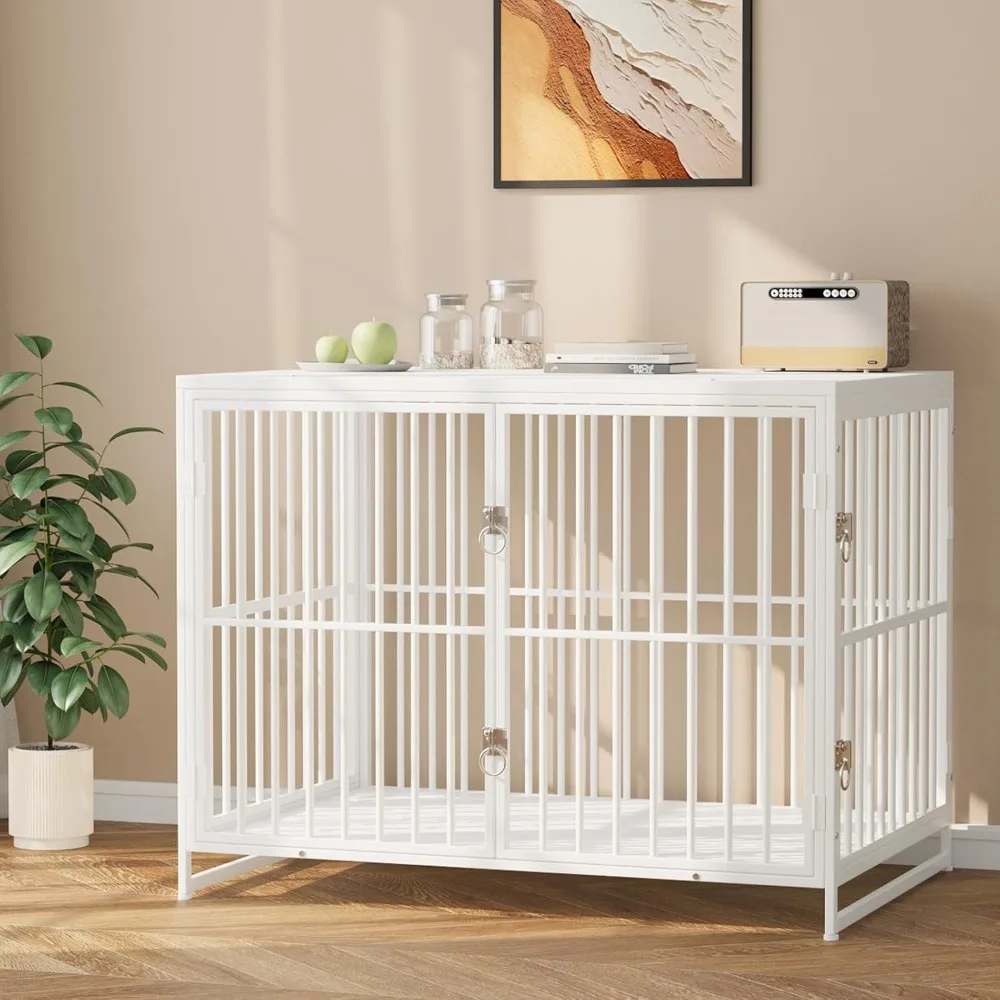 

44 Inch Heavy Duty Dog Crate Furniture, Decorative Dog Kennel End Table, Wooden Pet House Indoor, Double Door with Double Locks