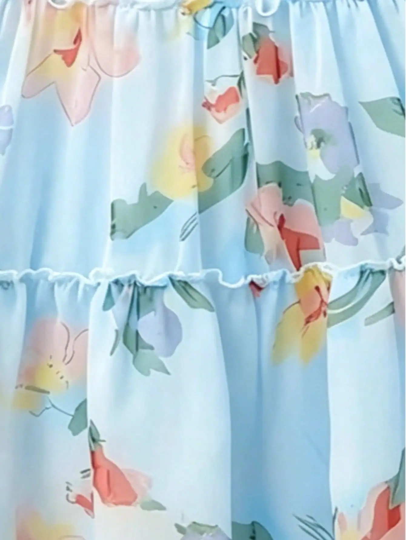 Mädchen Lässiges Bequemes Rundhals-Ärmelloses Kleid mit Blumen- und Blattdruck A-Linien-Rock Kinderbekleidung – Detail 11