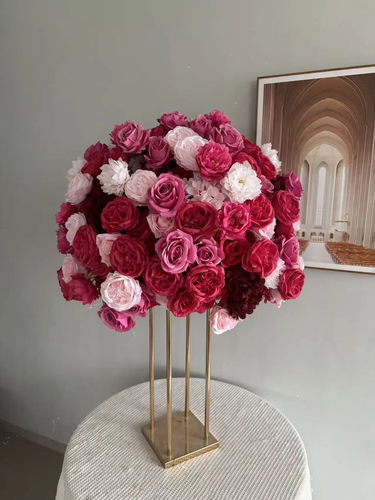 Großhandel Fuchsia Künstliche Rosenblütenkugel Hochzeitsgang-Dekoration Tisch-Mittelstück Fenster- und Ausstellungsstand Kunstblumenkugel – Detail 1
