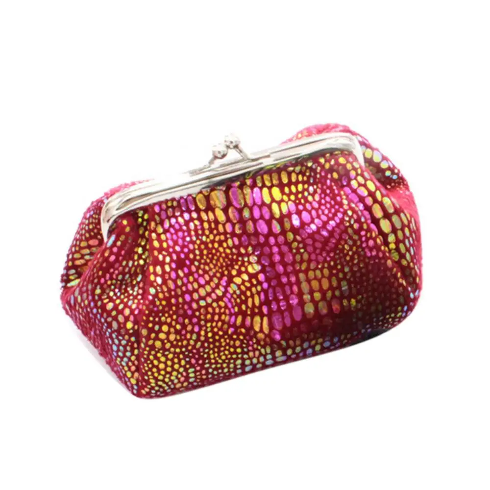 กระเป๋าสตางค์ทรงกลมลายจูบเลเซอร์สำหรับผู้หญิงกระเป๋ากระเป๋าเก็บบัตรเงินสดแบบกระเป๋าประดับคริสตัลสำหรับผู้หญิง