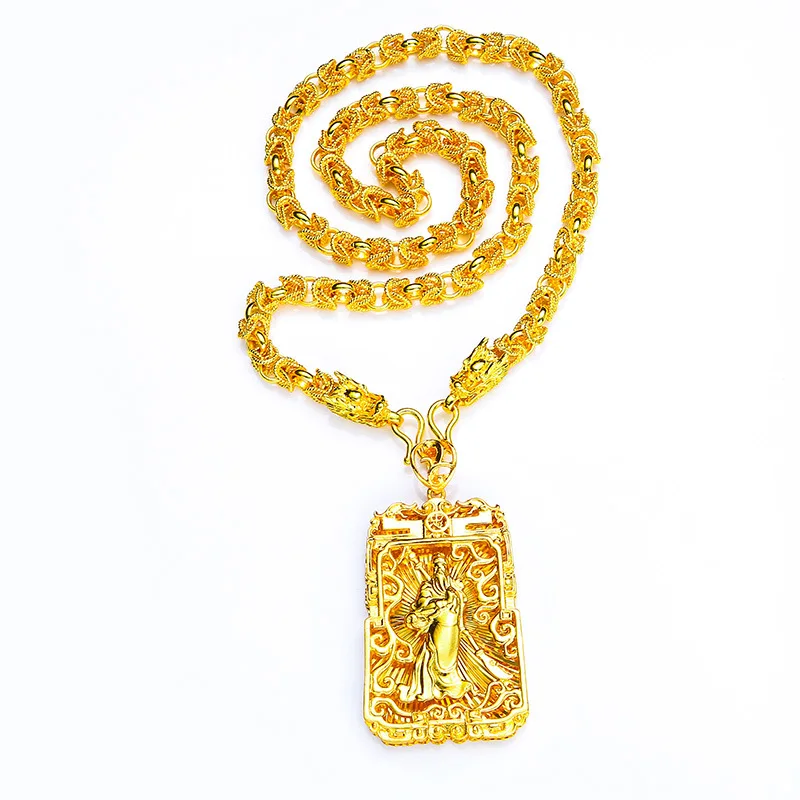 

Men's 24K Gold (AU999) Bold Dragon Bone Necklace | Gilt Dragon Head, Chiseled Round-Dragon Chain with Detachable Charm