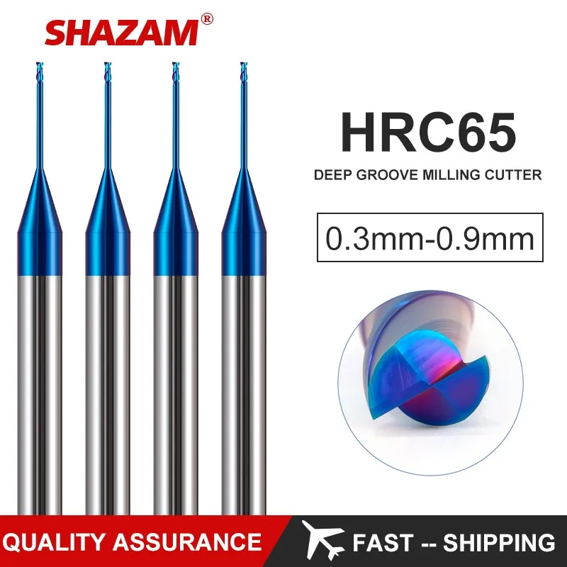 SHAZAM HRC65 2-Flute Tungsten Steel Carbide Nano Coating Deep Groove Flat Bottom Endmills CNC Mechanical Machining Cutter Tools