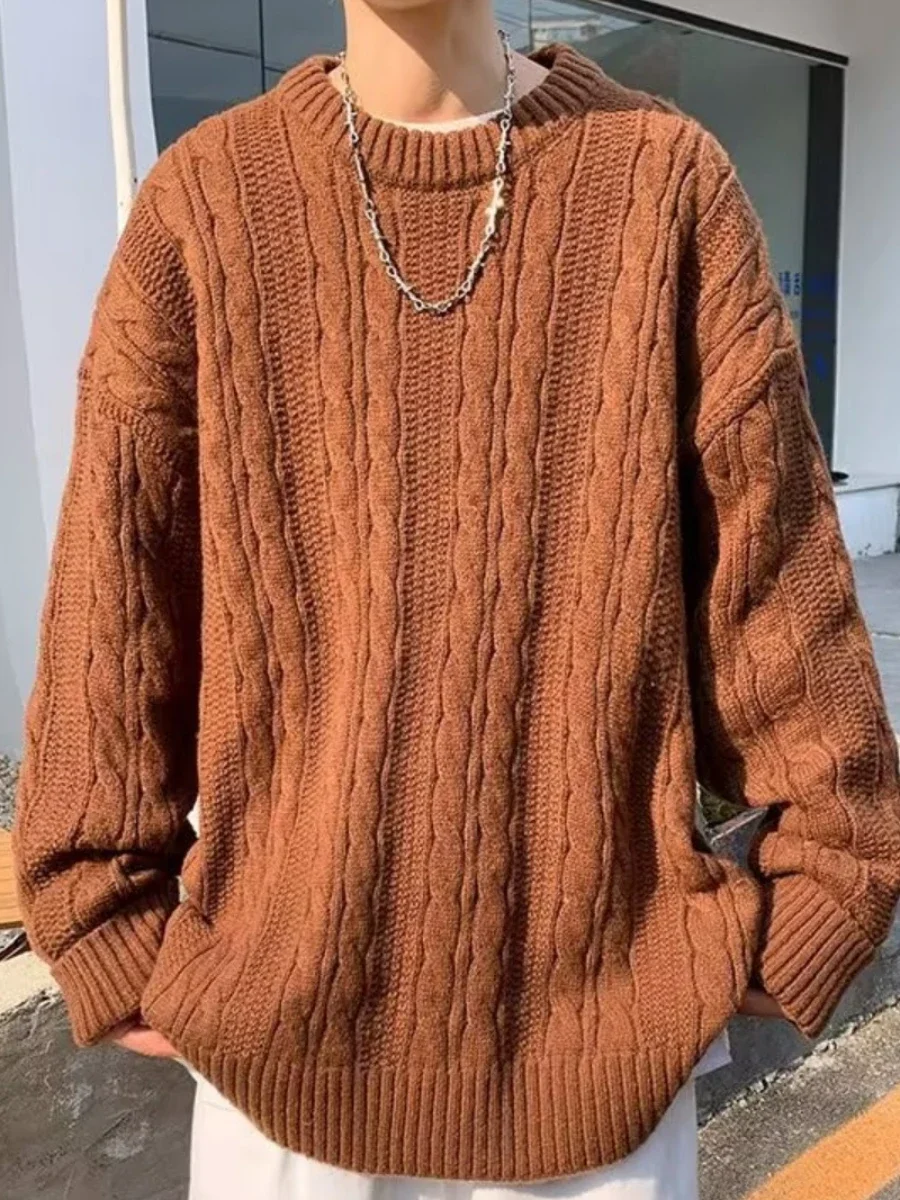 冬肥厚 O ネックプルオーバーセーターメンズ日本のレトロ怠惰なルーズ多用途カジュアル揚げ生地ツイストニットセーター男性