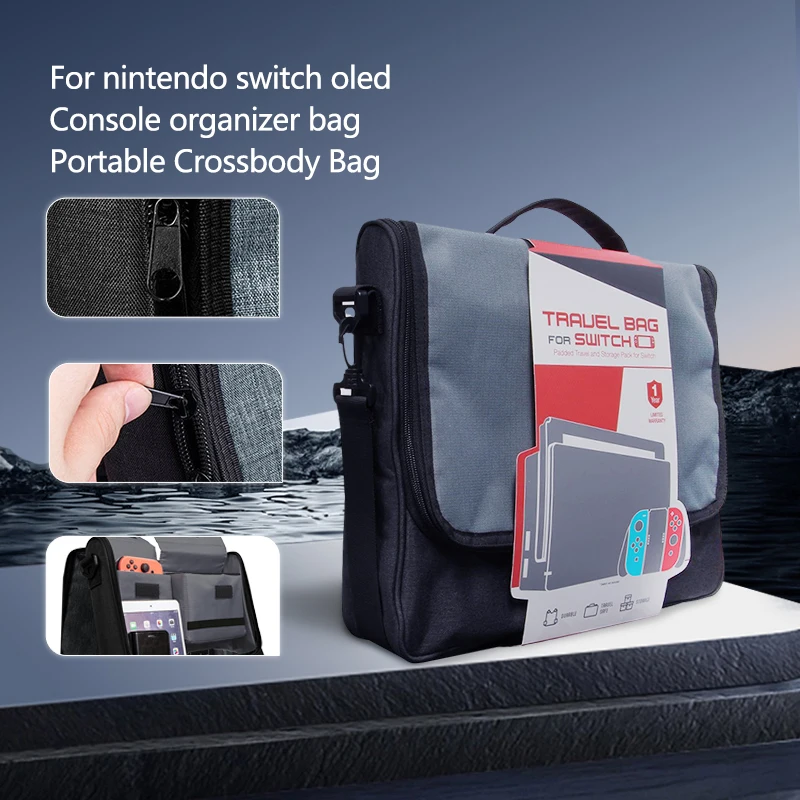 

For nintendo switch oled host organizer bag handle base charger nylon portable cross-body bag